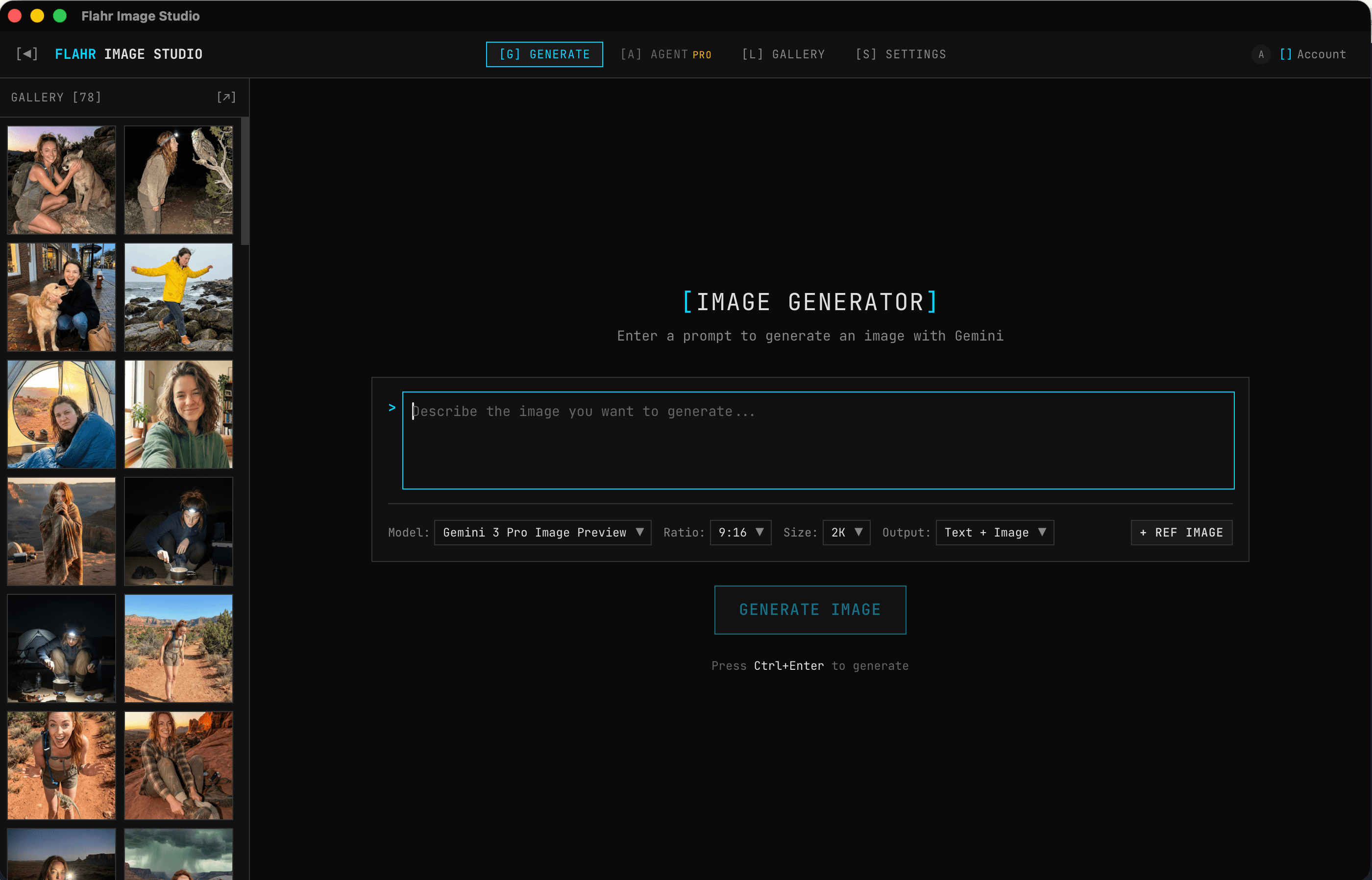 Main generator view with generation chain and prompt panel