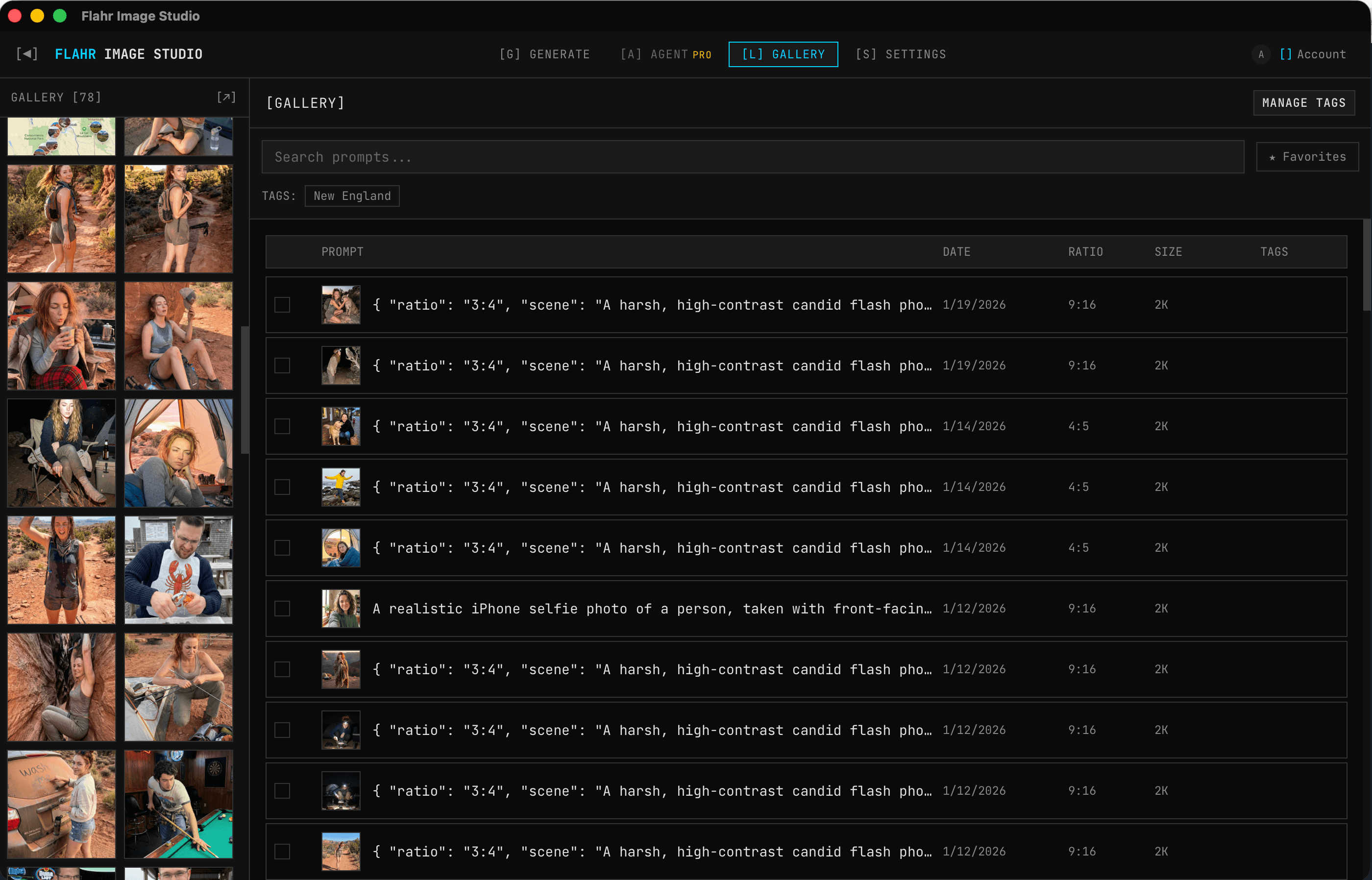 Gallery view with tagged images