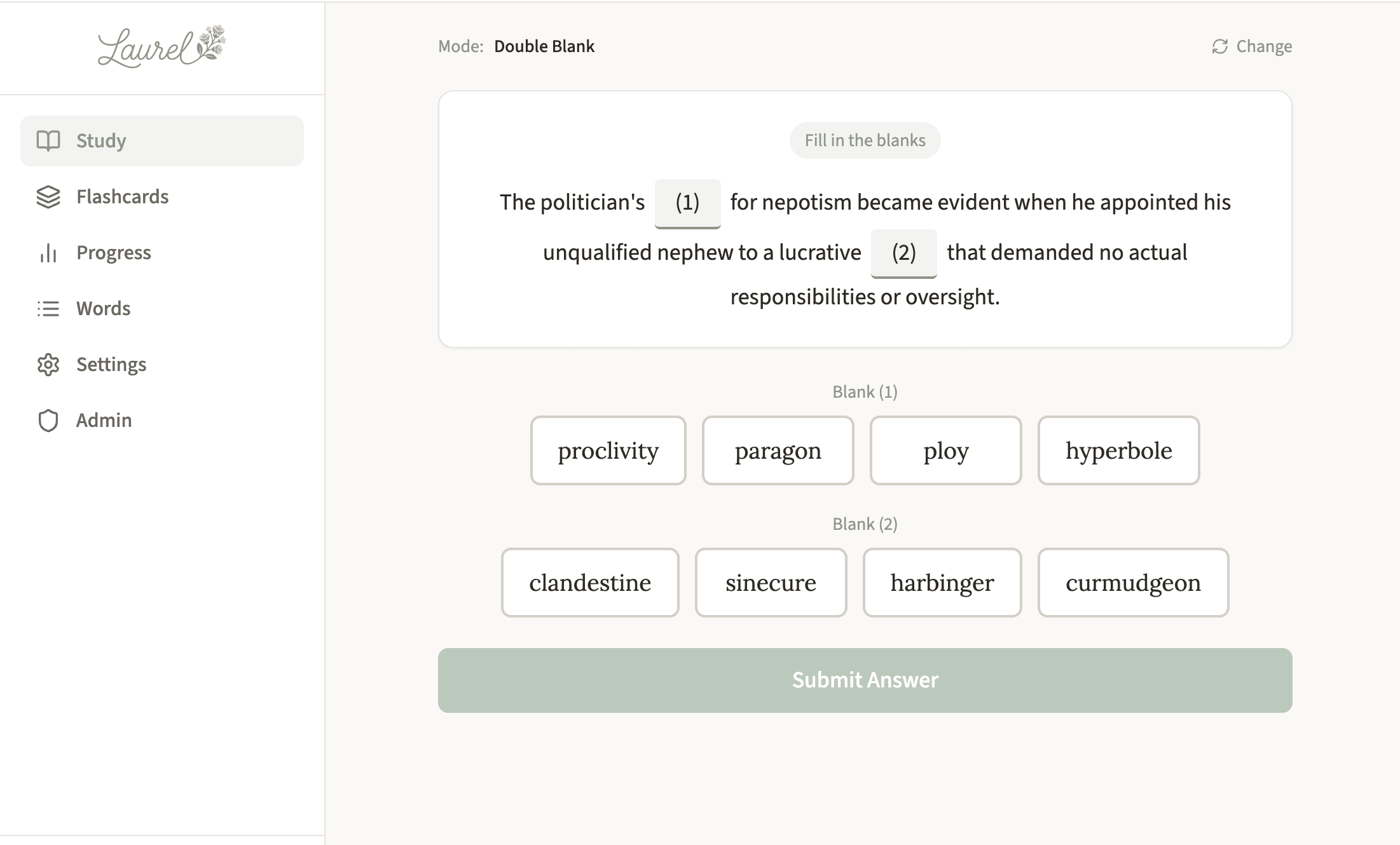 Sentence completion question with answer choices