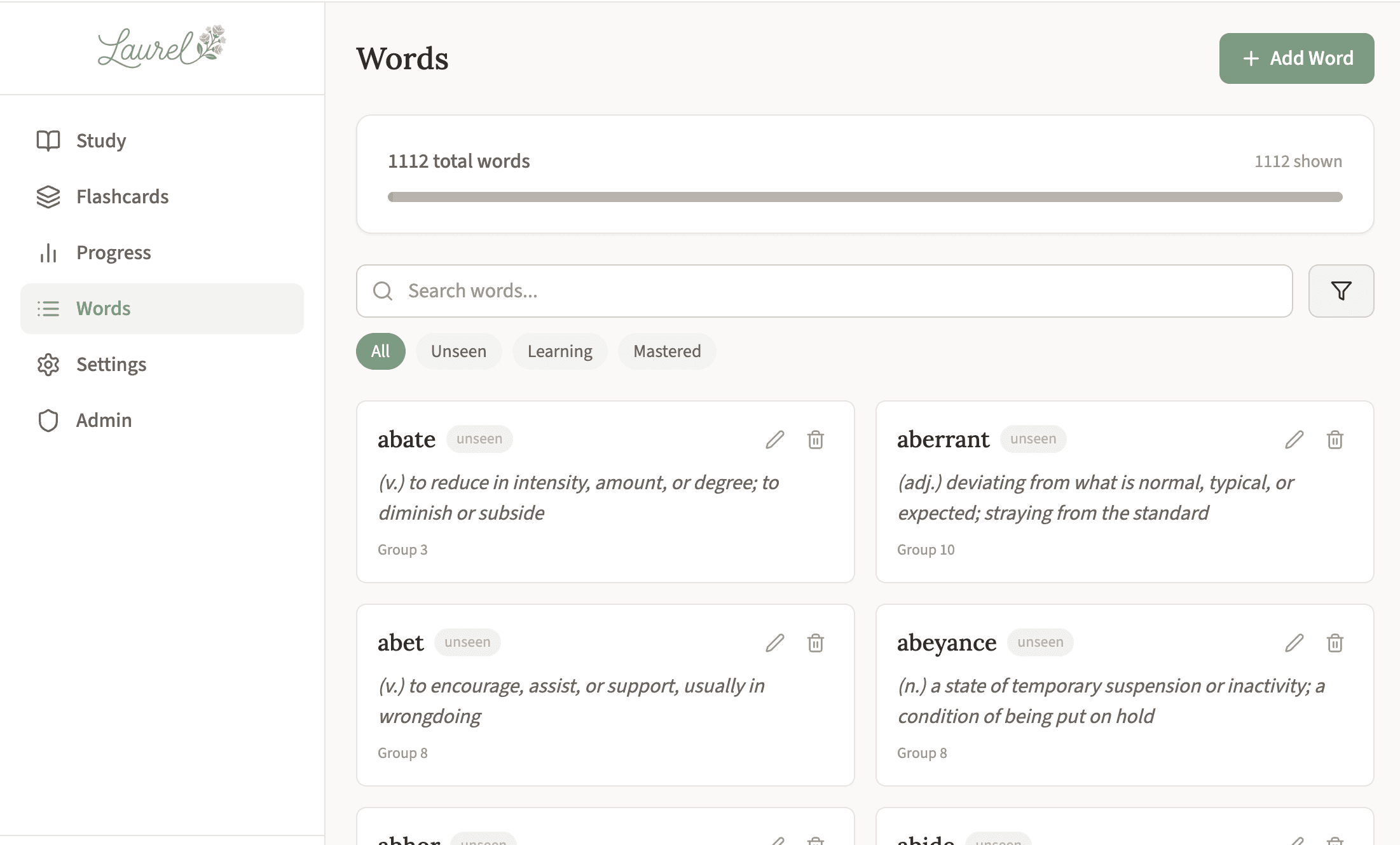 Progress dashboard with activity heatmap and accuracy chart