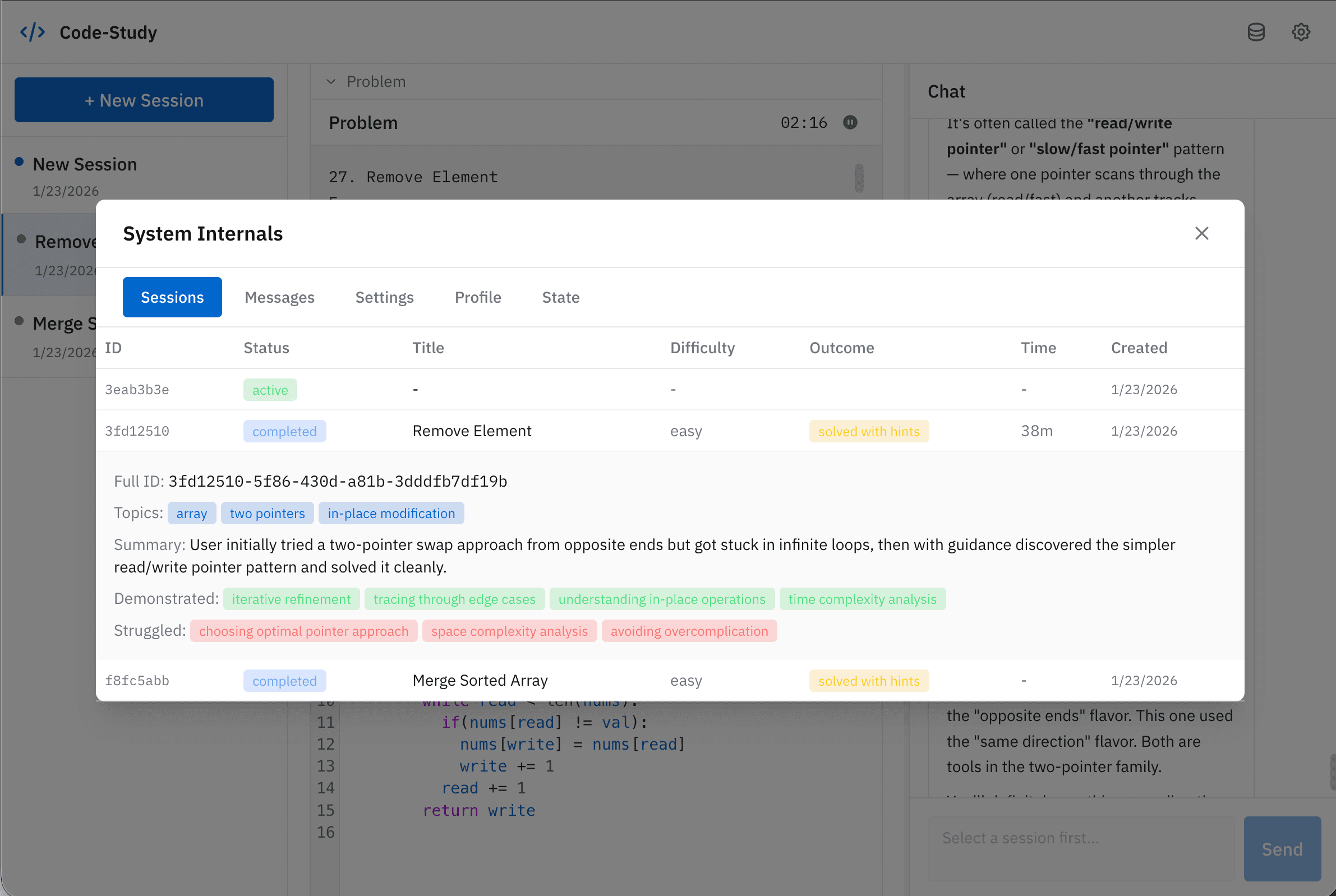 Competency profile showing strengths and weaknesses across categories